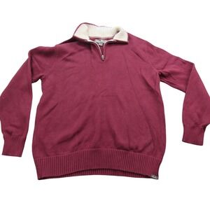 Eddie Bauer Mens Large Burgundy Maroon Quarter Zip‎ Mock Neck Knit Sweater
